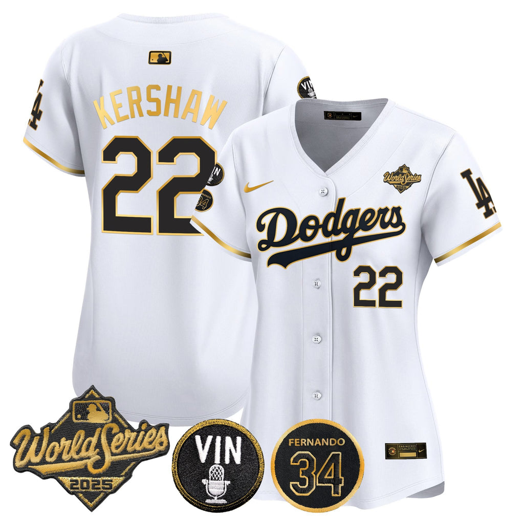Women's Dodgers 2025 World Series Vapor Premier Limited Jersey - Vin Scully & Fernando Patch - All Stitched
