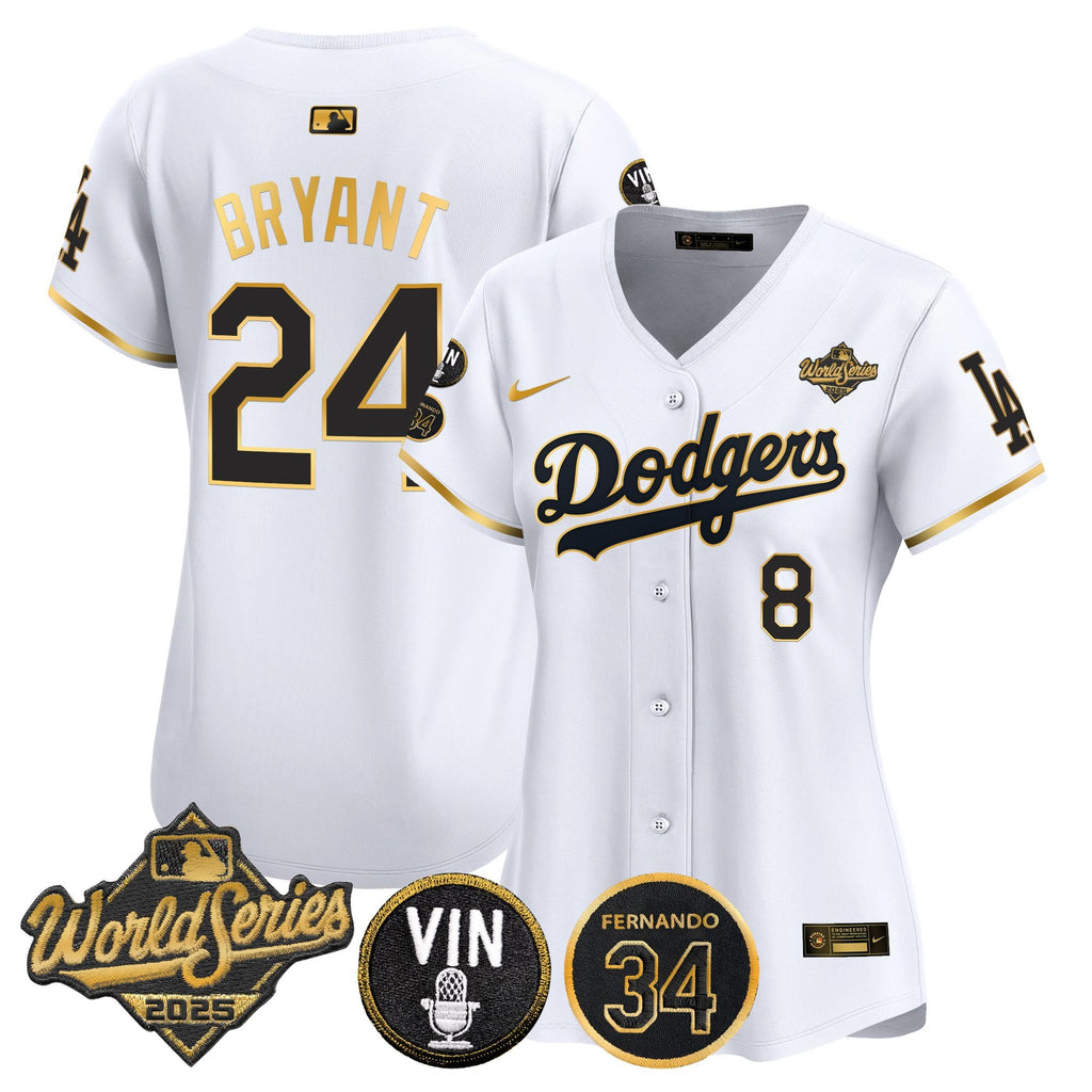 Women's Dodgers 2025 World Series Vapor Premier Limited Jersey - Vin Scully & Fernando Patch - All Stitched