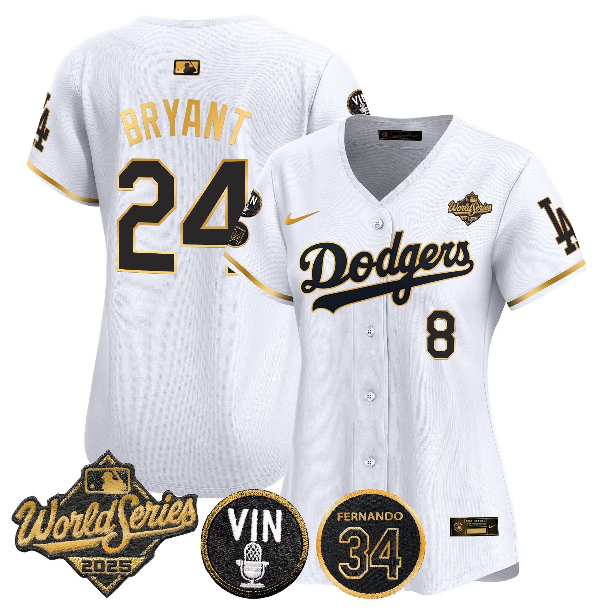 Women's Dodgers 2025 World Series Vapor Premier Limited Jersey - Vin Scully & Fernando Patch - All Stitched