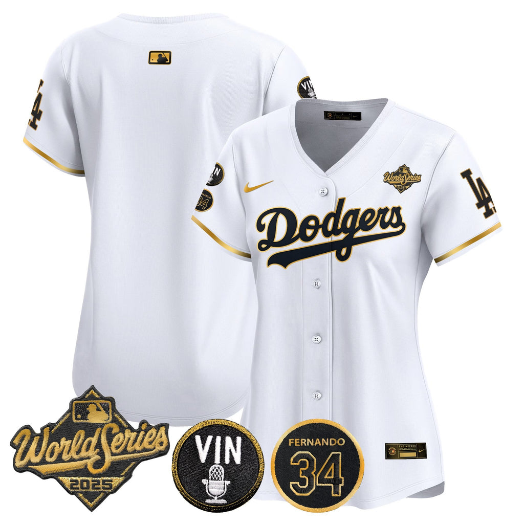 Women's Dodgers 2025 World Series Vapor Premier Limited Jersey - Vin Scully & Fernando Patch - All Stitched