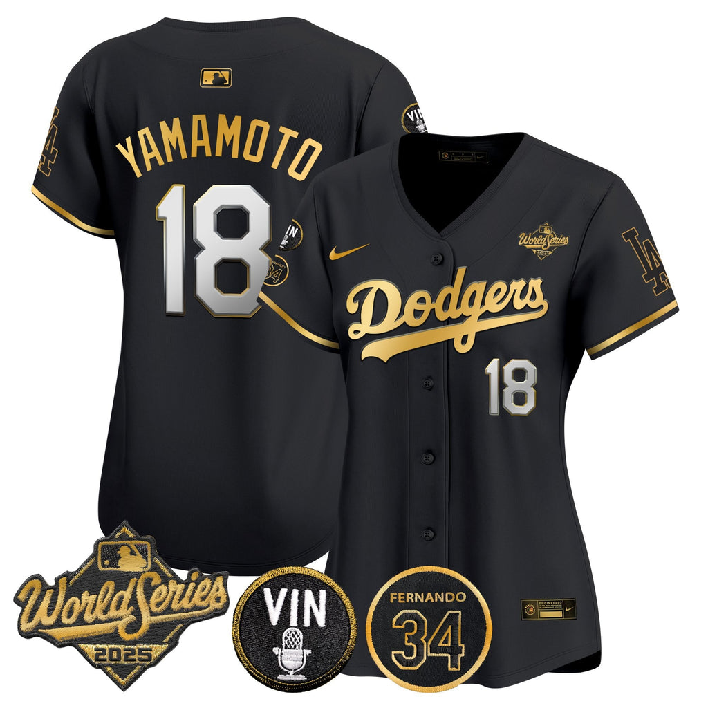 Women's Dodgers 2025 World Series Vapor Premier Limited Jersey - Vin Scully & Fernando Patch - All Stitched