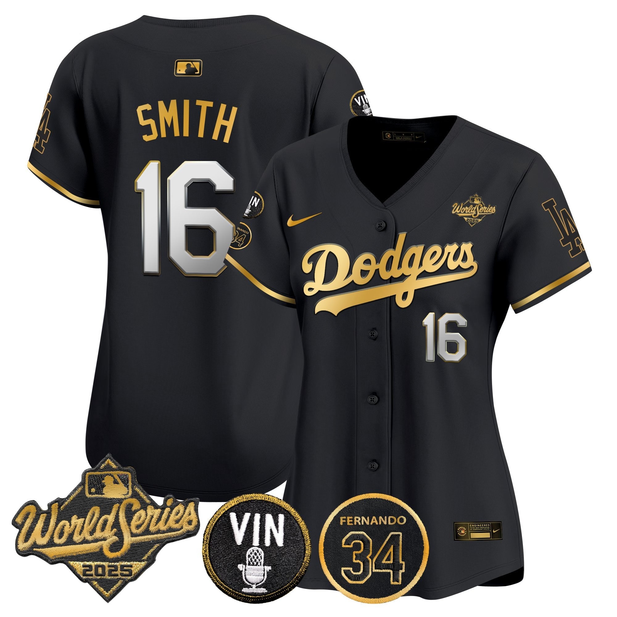 Women's Dodgers 2025 World Series Vapor Premier Limited Jersey - Vin Scully & Fernando Patch - All Stitched