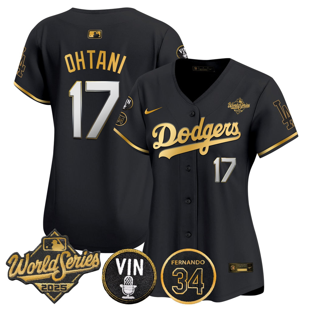 Women's Dodgers 2025 World Series Vapor Premier Limited Jersey - Vin Scully & Fernando Patch - All Stitched