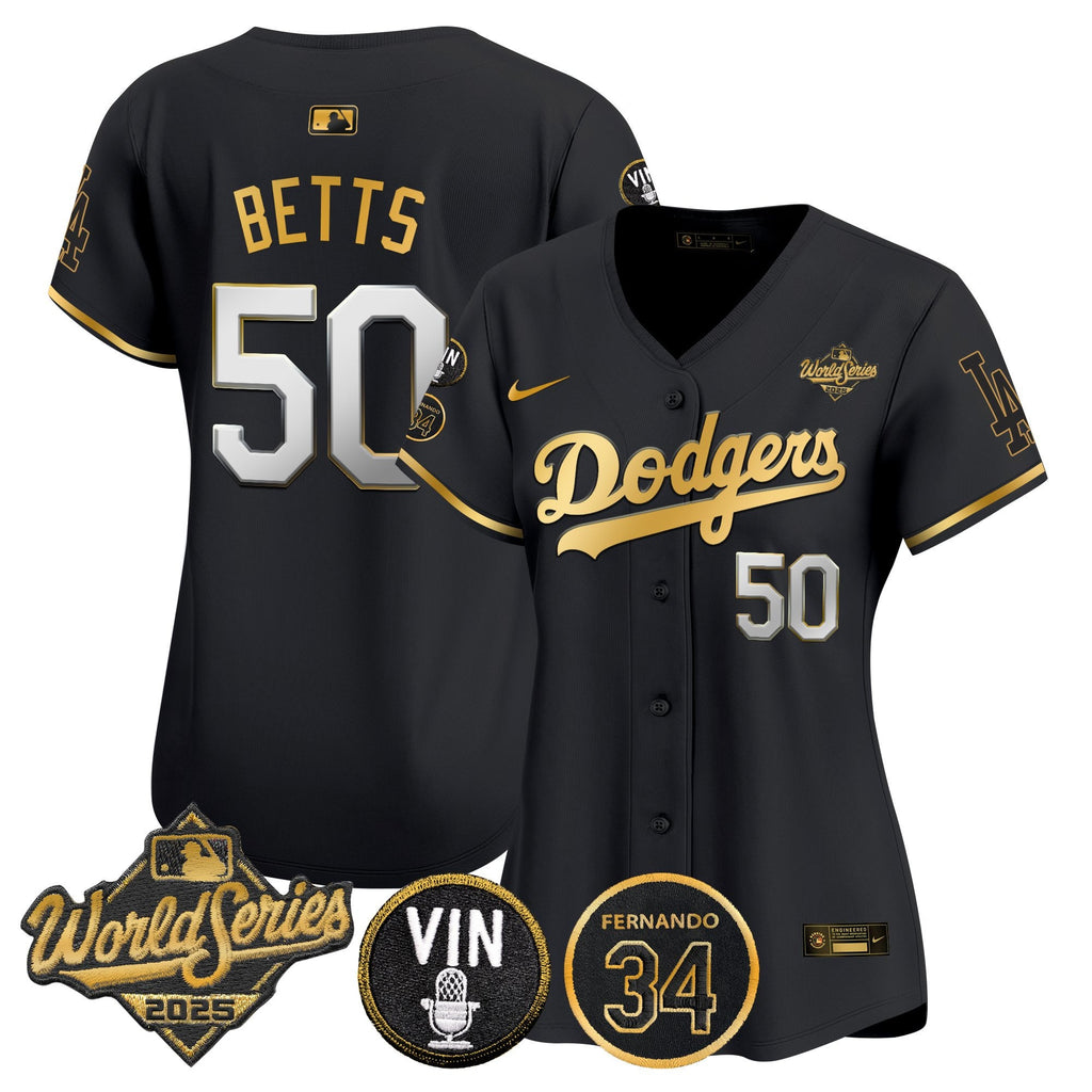 Women's Dodgers 2025 World Series Vapor Premier Limited Jersey - Vin Scully & Fernando Patch - All Stitched