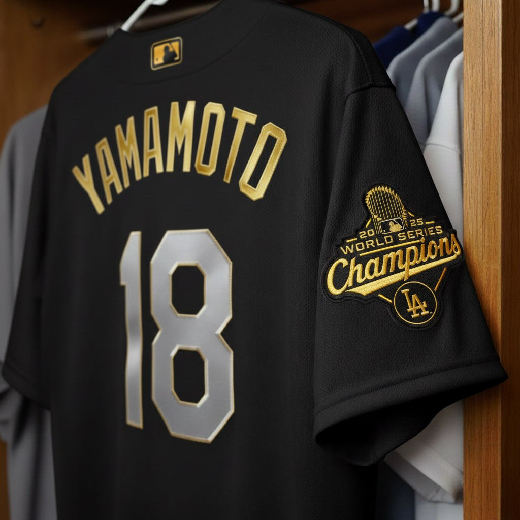 Men's Dodgers 2025 World Series Champions Patch Gold Trim Vapor Premier Limited Jersey - All Stitched