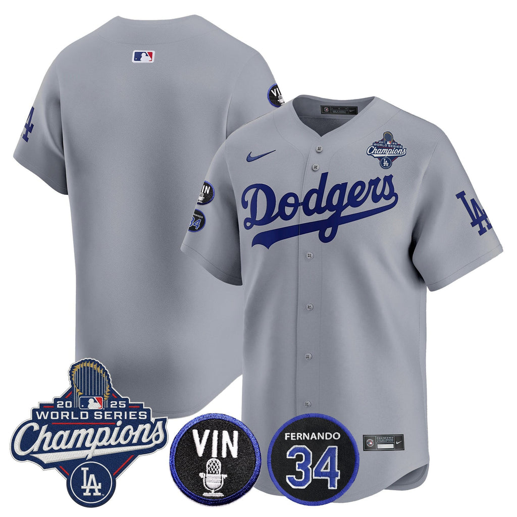 Men's Dodgers 2025 World Series Champions Vapor Premier Limited Jersey - Vin Scully & Fernando Patch - All Stitched