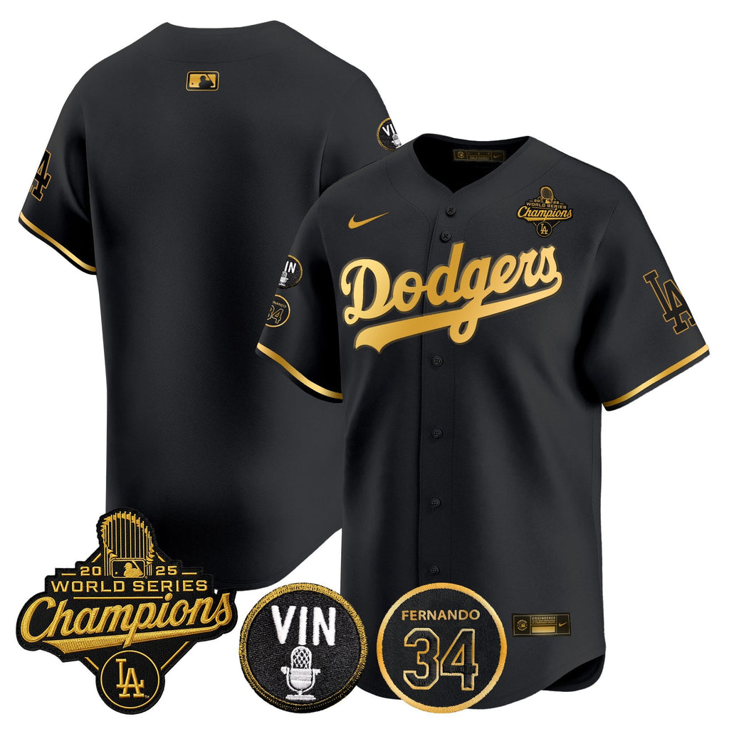 Men's Dodgers 2025 World Series Champions Vapor Premier Limited Jersey - Vin Scully & Fernando Patch - All Stitched