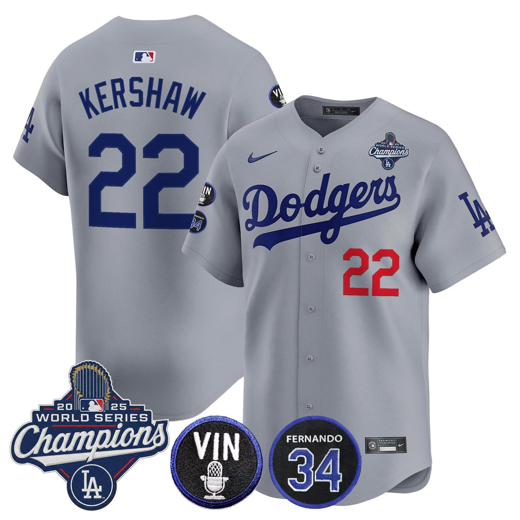 Men's Dodgers 2025 World Series Champions Vapor Premier Limited Jersey - Vin Scully & Fernando Patch - All Stitched
