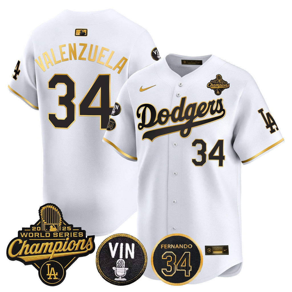Men's Dodgers 2025 World Series Champions Vapor Premier Limited Jersey - Vin Scully & Fernando Patch - All Stitched