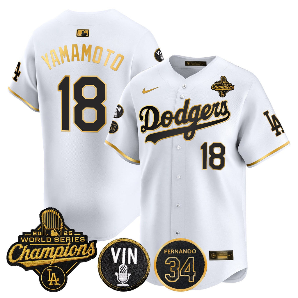 Men's Dodgers 2025 World Series Champions Vapor Premier Limited Jersey - Vin Scully & Fernando Patch - All Stitched