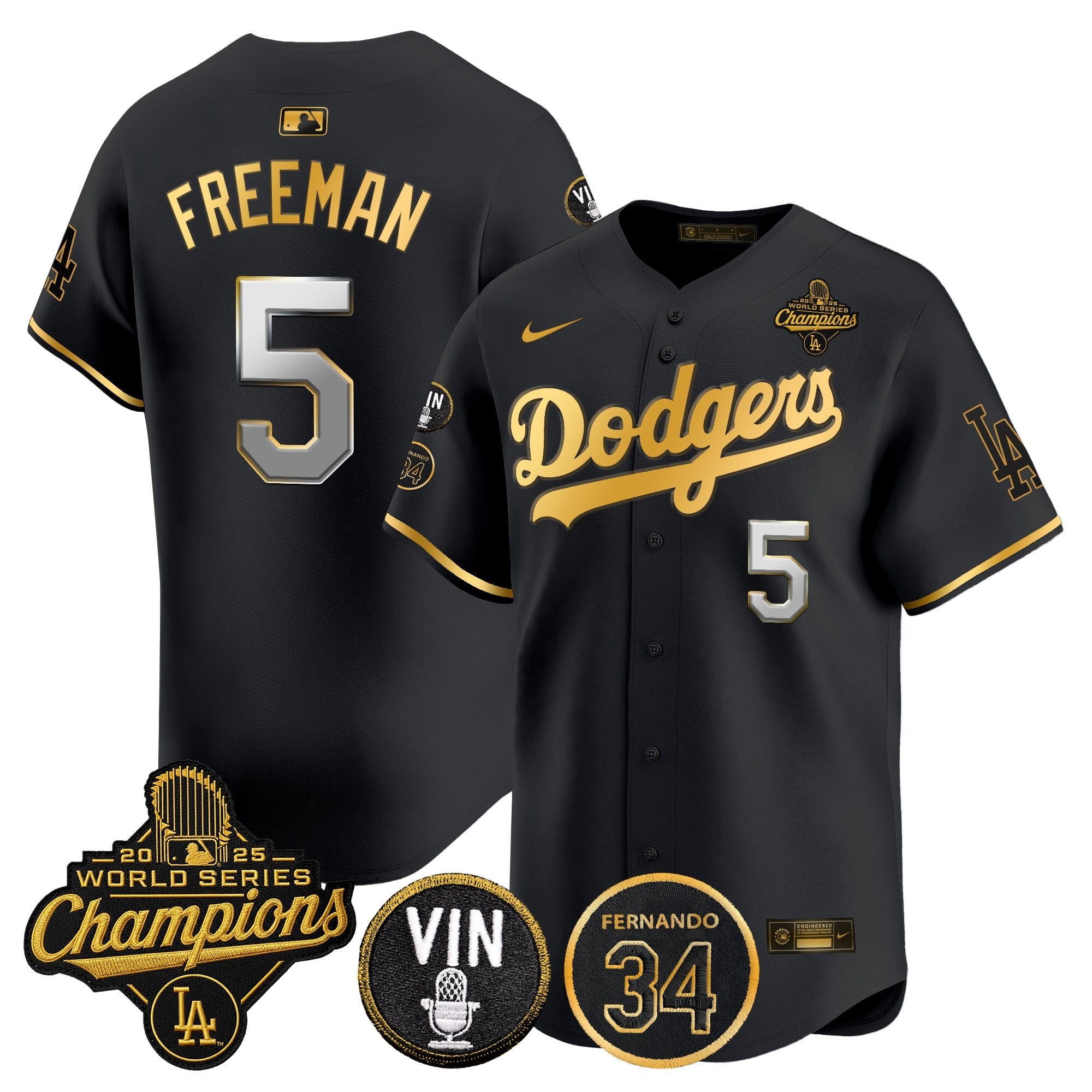 Men's Dodgers 2025 World Series Champions Vapor Premier Limited Jersey - Vin Scully & Fernando Patch - All Stitched