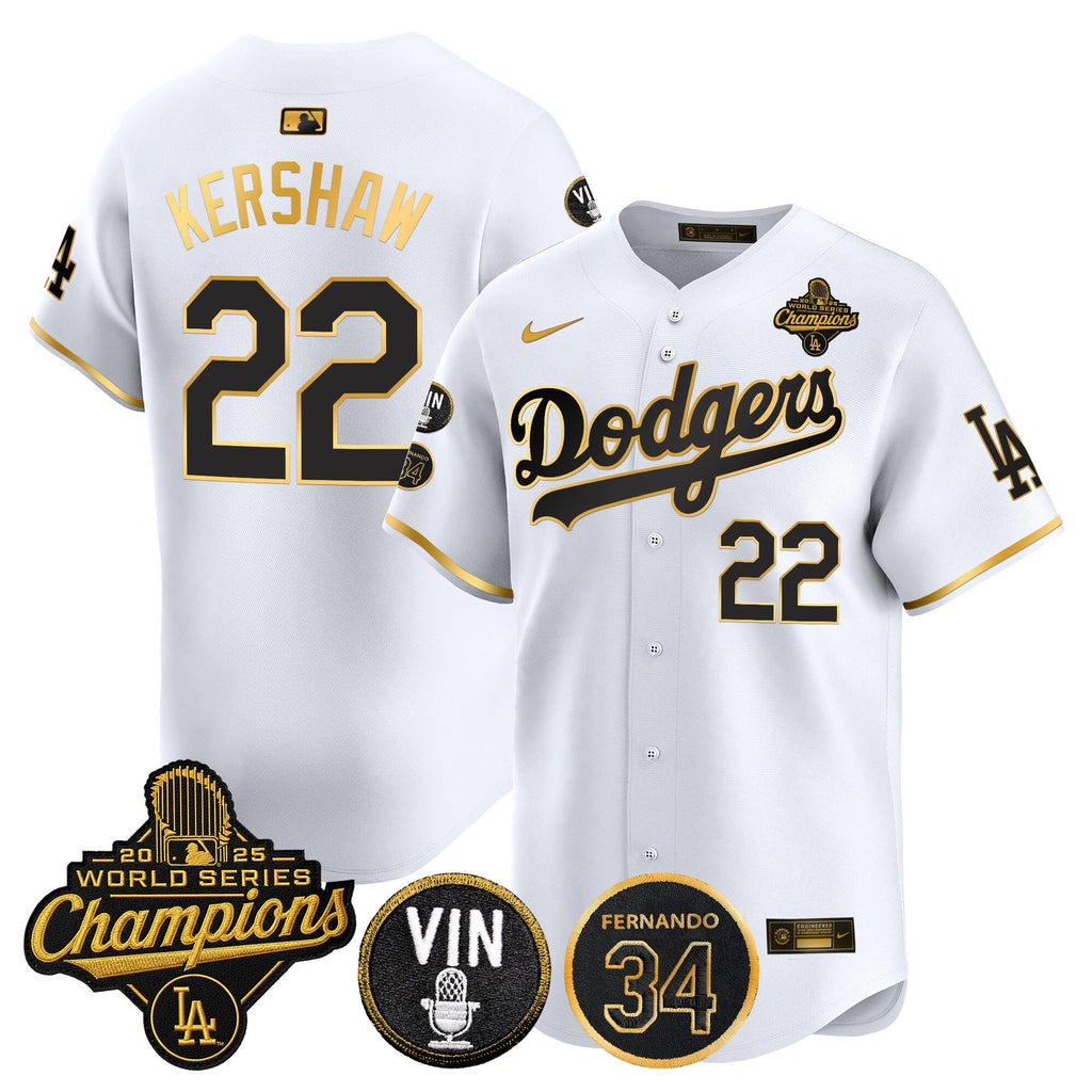Men's Dodgers 2025 World Series Champions Vapor Premier Limited Jersey - Vin Scully & Fernando Patch - All Stitched