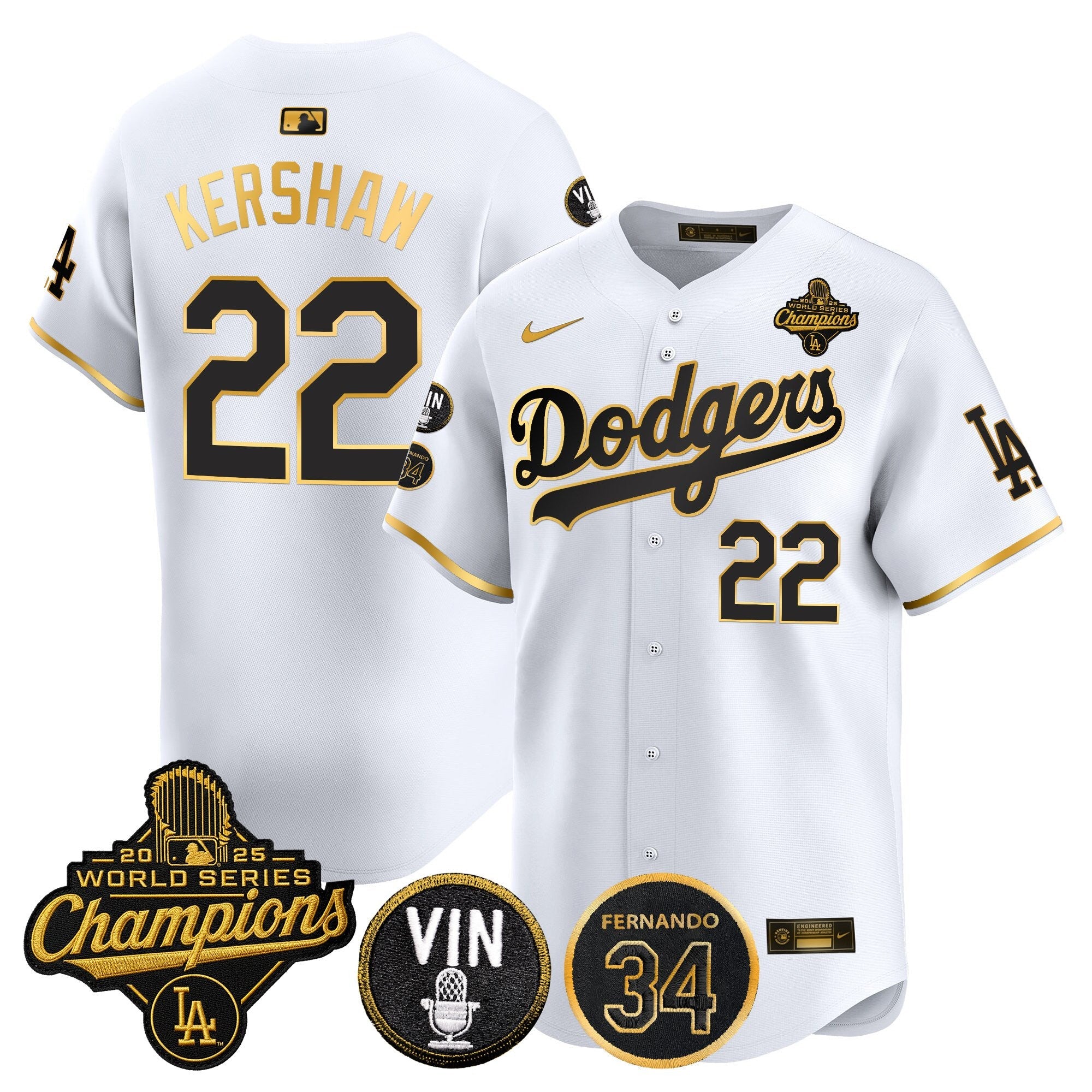 Men's Dodgers 2025 World Series Champions Vapor Premier Limited Jersey - Vin Scully & Fernando Patch - All Stitched