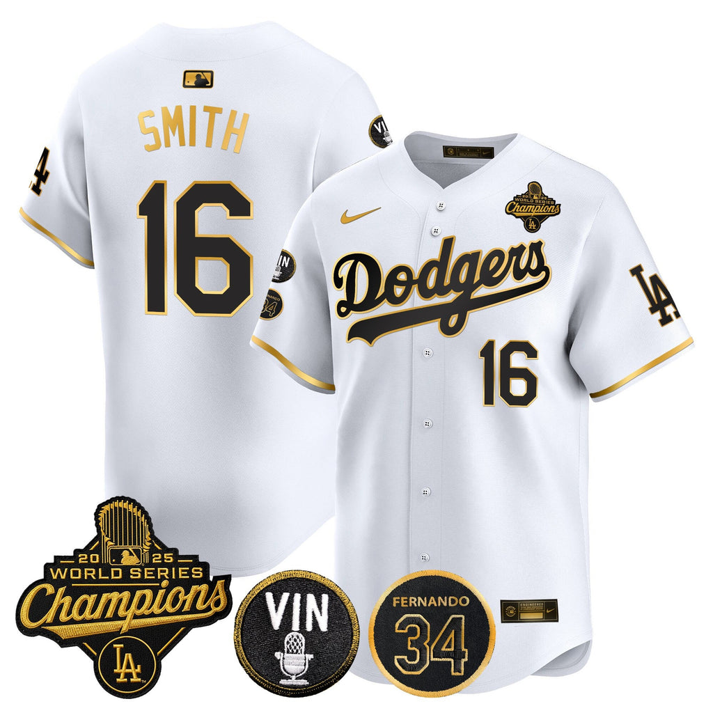 Men's Dodgers 2025 World Series Champions Vapor Premier Limited Jersey - Vin Scully & Fernando Patch - All Stitched