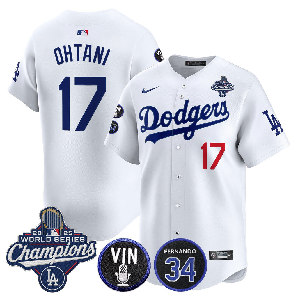 Men's Dodgers 2025 World Series Champions Vapor Premier Limited Jersey - Vin Scully & Fernando Patch - All Stitched
