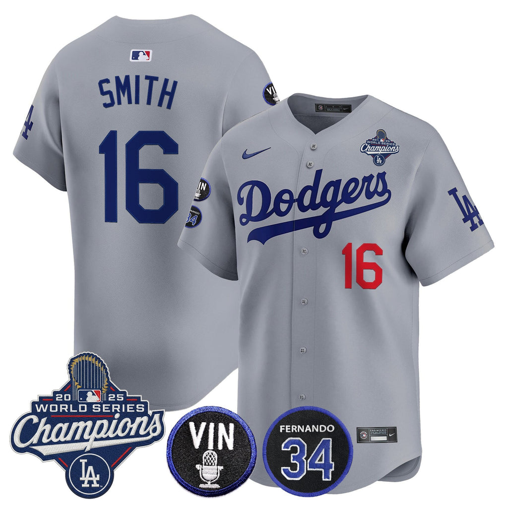 Men's Dodgers 2025 World Series Champions Vapor Premier Limited Jersey - Vin Scully & Fernando Patch - All Stitched