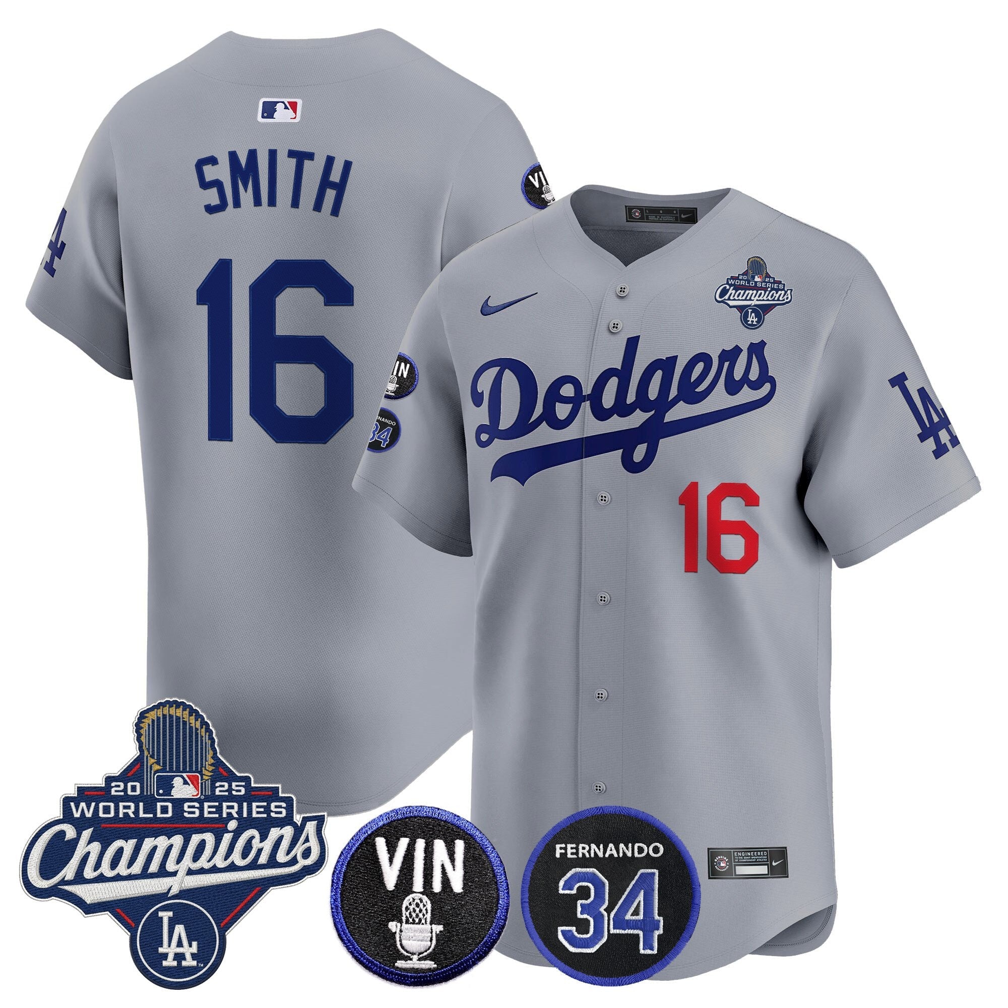 Men's Dodgers 2025 World Series Champions Vapor Premier Limited Jersey - Vin Scully & Fernando Patch - All Stitched