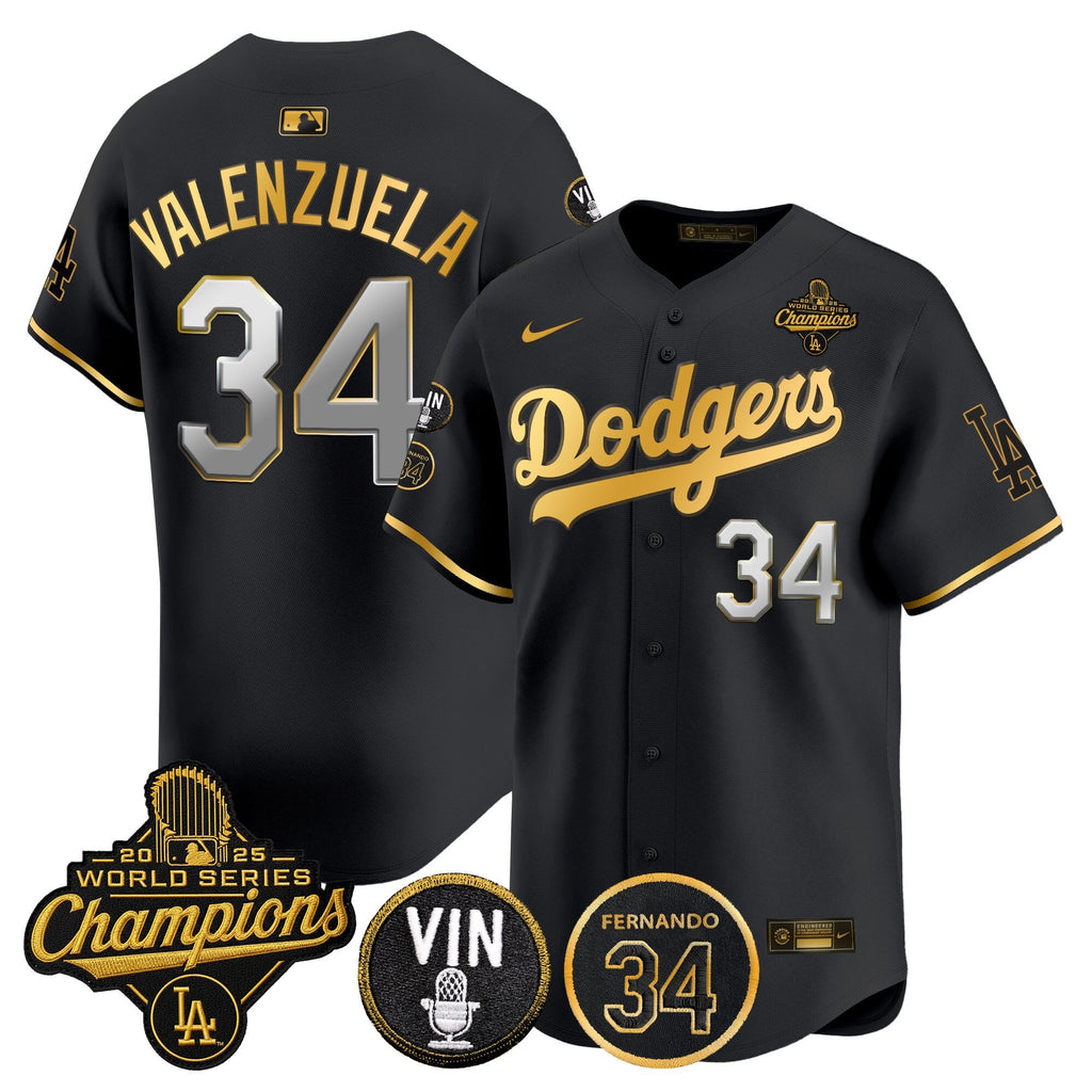 Men's Dodgers 2025 World Series Champions Vapor Premier Limited Jersey - Vin Scully & Fernando Patch - All Stitched