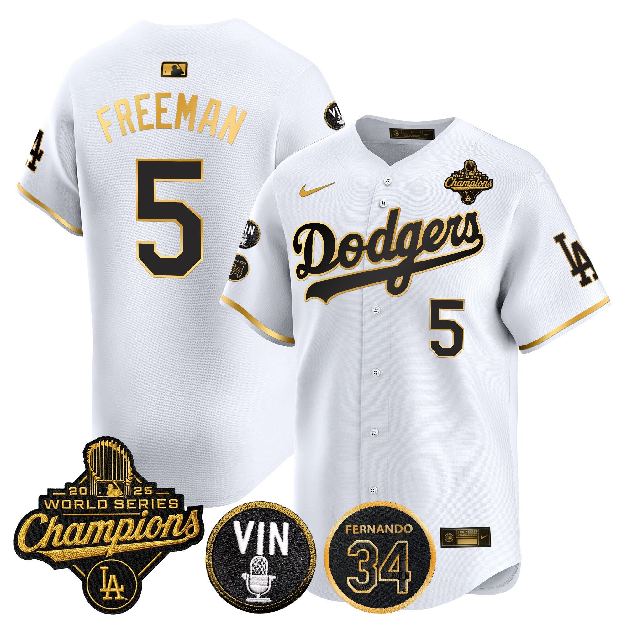 Men's Dodgers 2025 World Series Champions Vapor Premier Limited Jersey - Vin Scully & Fernando Patch - All Stitched
