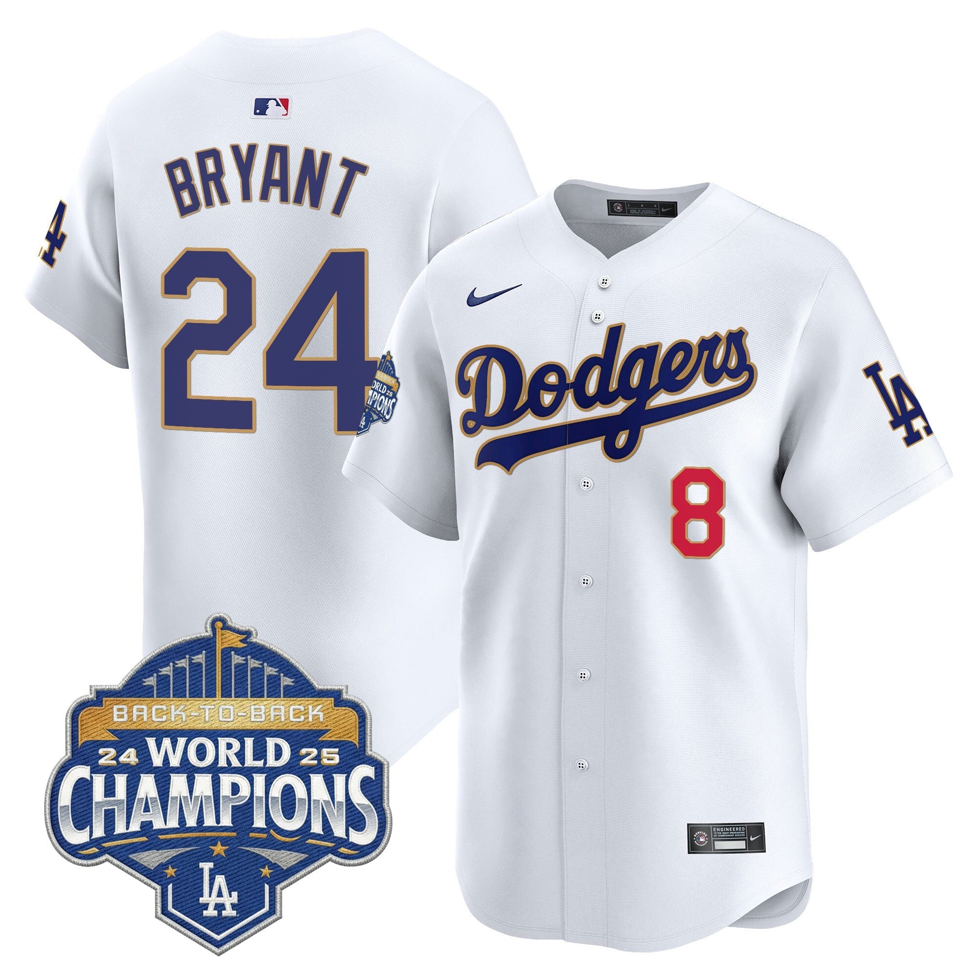 Men's Dodgers 2025 Back-To-Back Champions Gold Trim Vapor Premier Limited Jersey - All Stitched