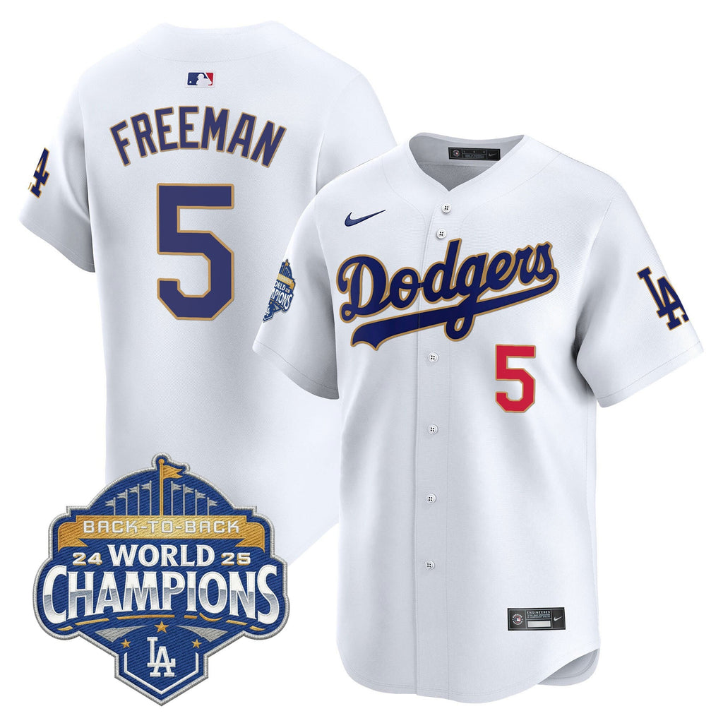 Men's Dodgers 2025 Back-To-Back Champions Gold Trim Vapor Premier Limited Jersey - All Stitched
