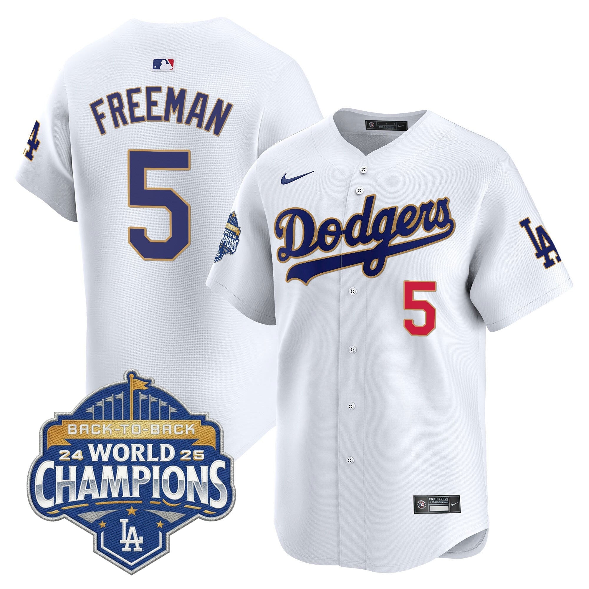 Men's Dodgers 2025 Back-To-Back Champions Gold Trim Vapor Premier Limited Jersey - All Stitched