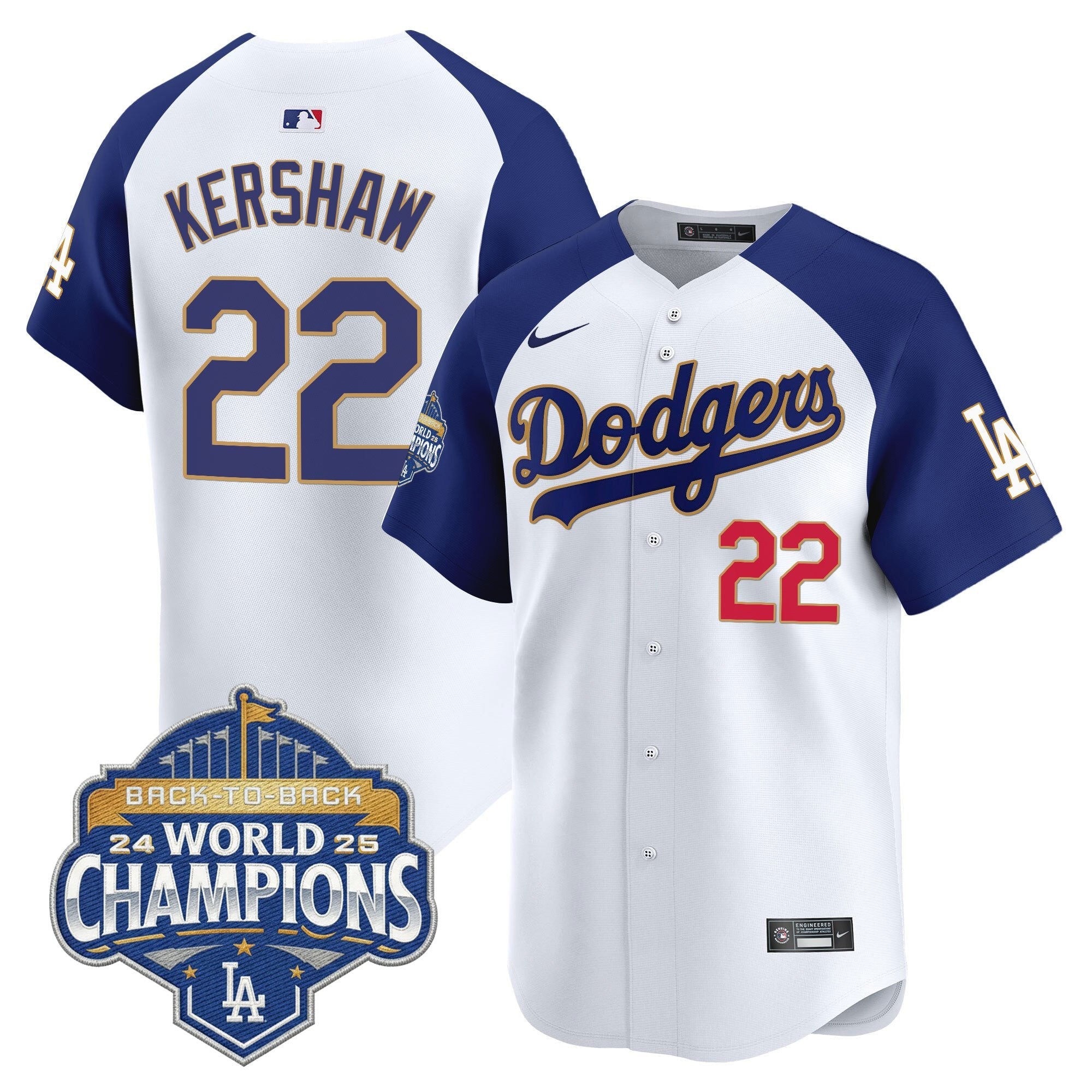 Men's Dodgers 2025 Back-To-Back Champions Gold Trim Vapor Premier Limited Jersey - All Stitched