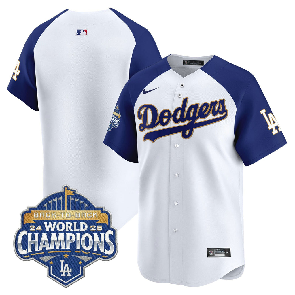 Men's Dodgers 2025 Back-To-Back Champions Gold Trim Vapor Premier Limited Jersey - All Stitched