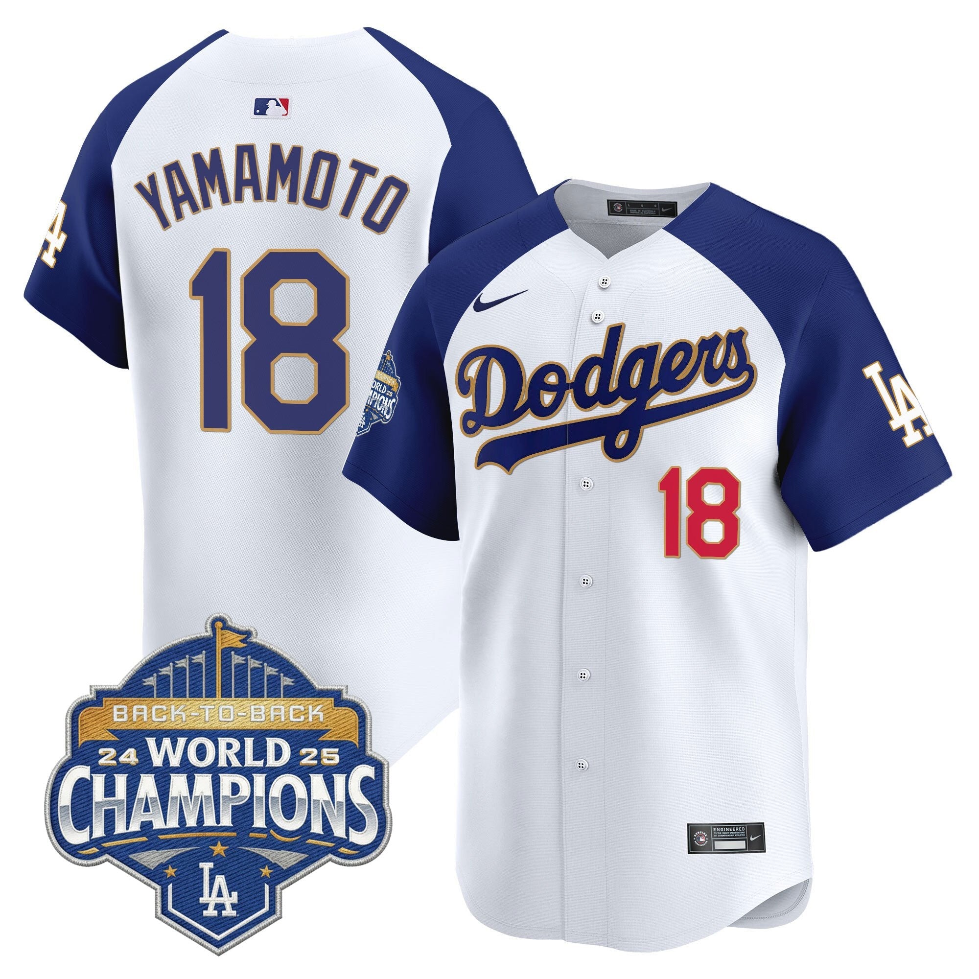 Men's Dodgers 2025 Back-To-Back Champions Gold Trim Vapor Premier Limited Jersey - All Stitched