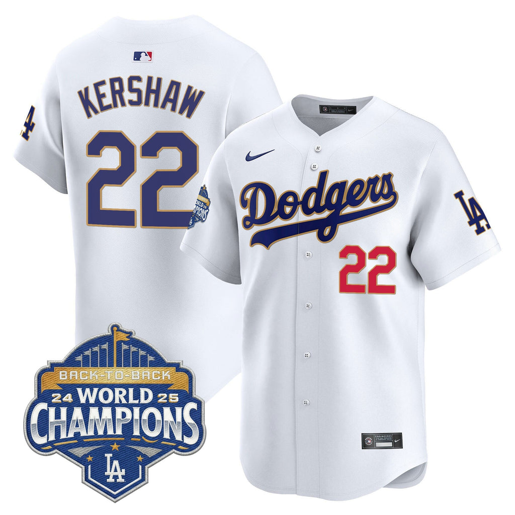 Men's Dodgers 2025 Back-To-Back Champions Gold Trim Vapor Premier Limited Jersey - All Stitched