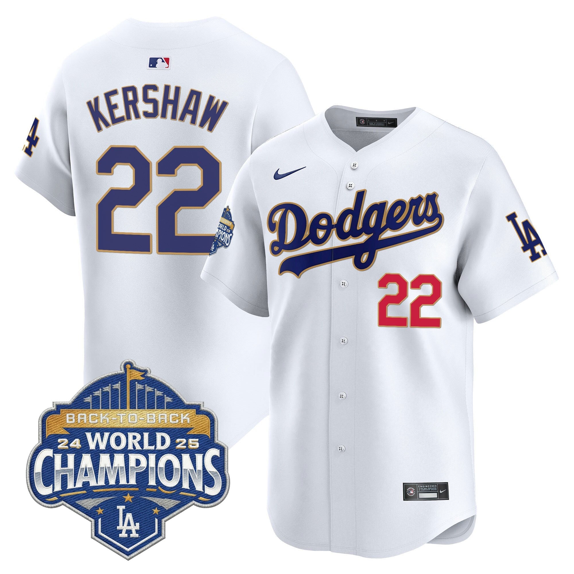 Men's Dodgers 2025 Back-To-Back Champions Gold Trim Vapor Premier Limited Jersey - All Stitched