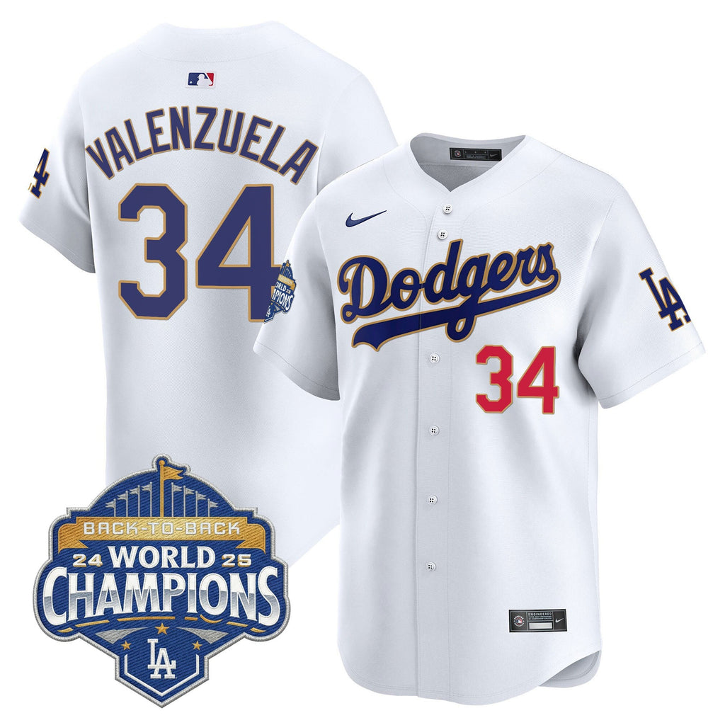 Men's Dodgers 2025 Back-To-Back Champions Gold Trim Vapor Premier Limited Jersey - All Stitched