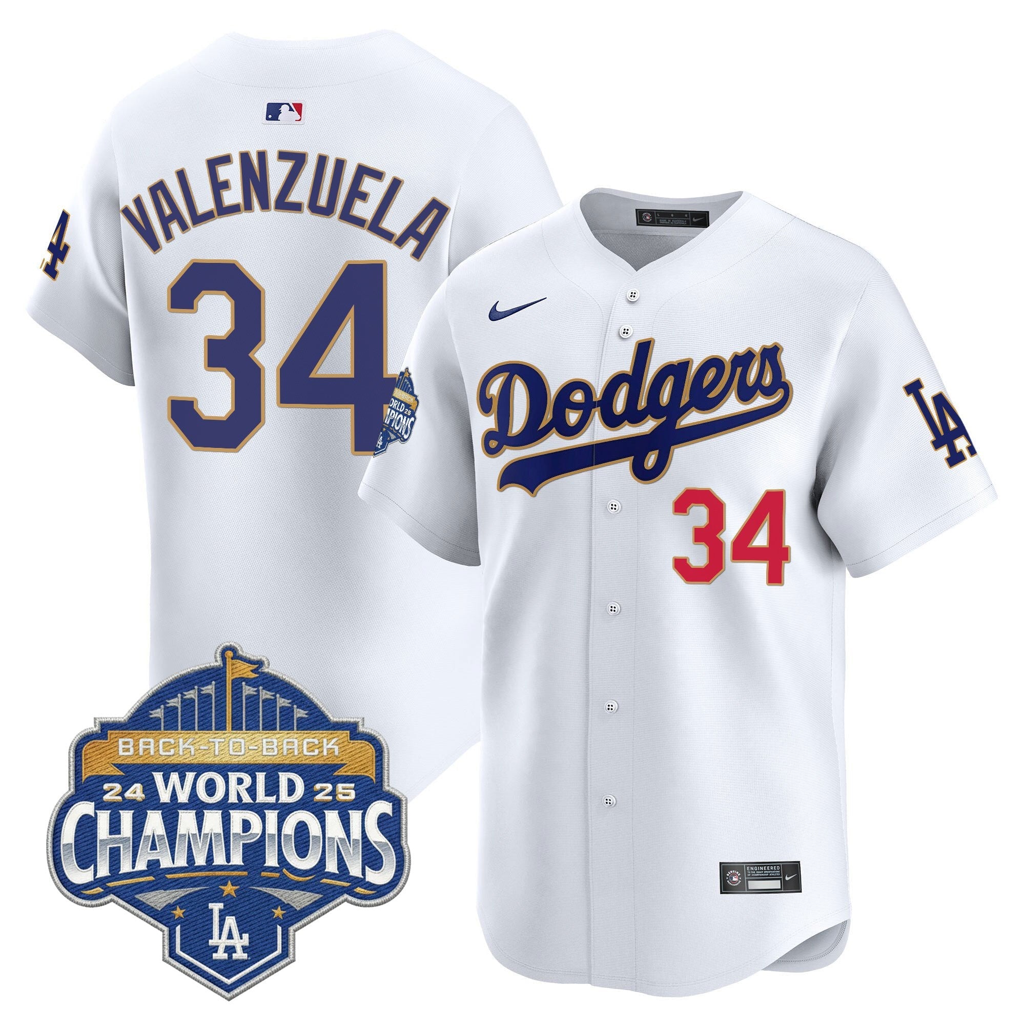 Men's Dodgers 2025 Back-To-Back Champions Gold Trim Vapor Premier Limited Jersey - All Stitched