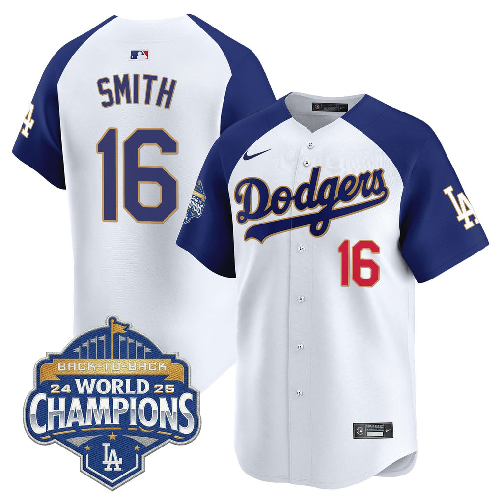 Men's Dodgers 2025 Back-To-Back Champions Gold Trim Vapor Premier Limited Jersey - All Stitched