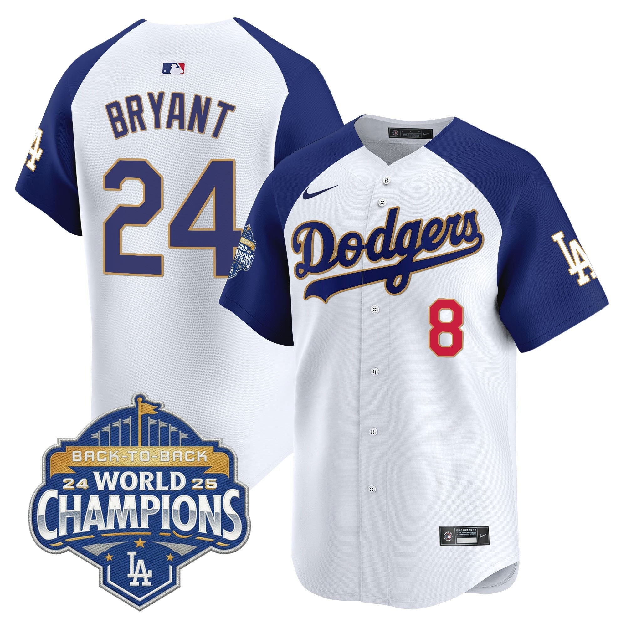 Men's Dodgers 2025 Back-To-Back Champions Gold Trim Vapor Premier Limited Jersey - All Stitched
