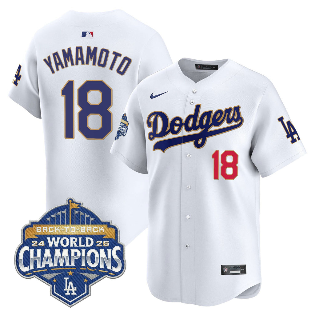 Men's Dodgers 2025 Back-To-Back Champions Gold Trim Vapor Premier Limited Jersey - All Stitched