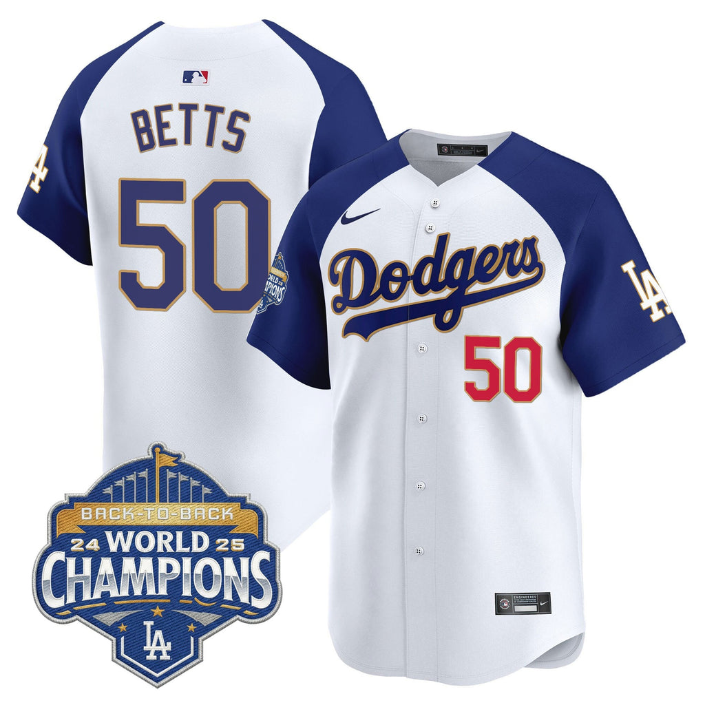 Men's Dodgers 2025 Back-To-Back Champions Gold Trim Vapor Premier Limited Jersey - All Stitched