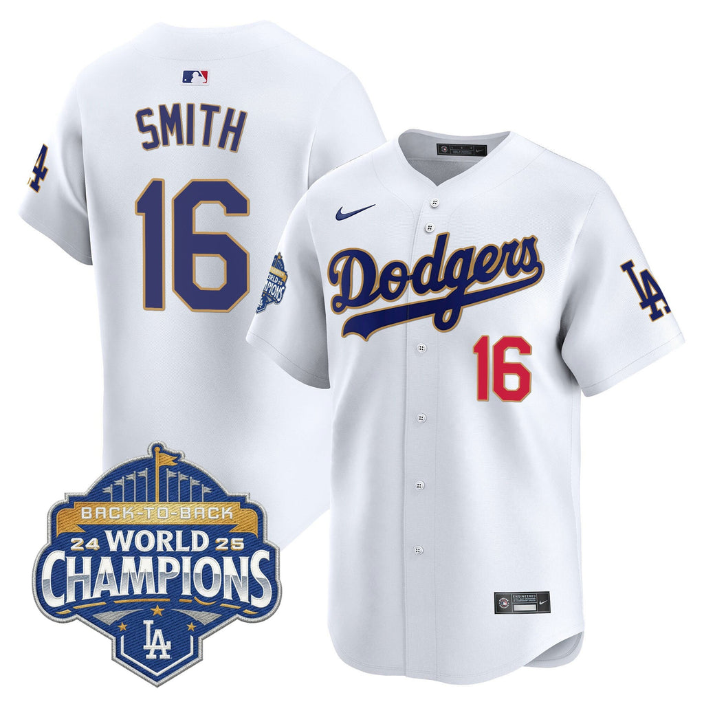 Men's Dodgers 2025 Back-To-Back Champions Gold Trim Vapor Premier Limited Jersey - All Stitched