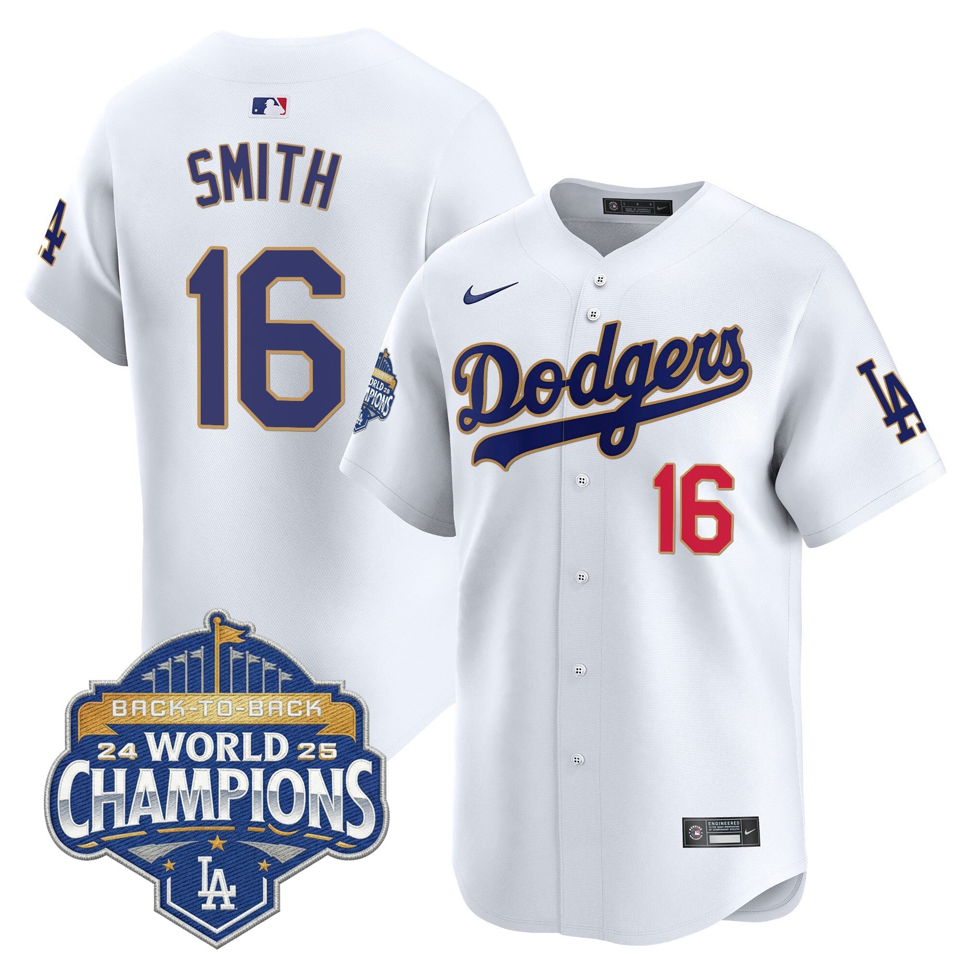 Men's Dodgers 2025 Back-To-Back Champions Gold Trim Vapor Premier Limited Jersey - All Stitched