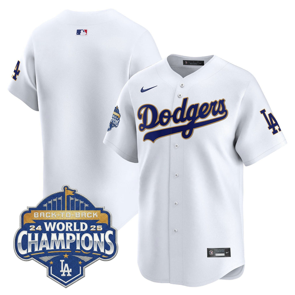 Men's Dodgers 2025 Back-To-Back Champions Gold Trim Vapor Premier Limited Jersey - All Stitched