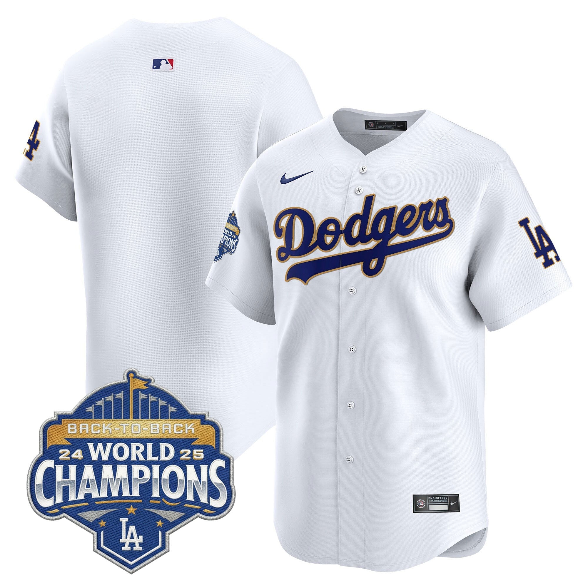 Men's Dodgers 2025 Back-To-Back Champions Gold Trim Vapor Premier Limited Jersey - All Stitched