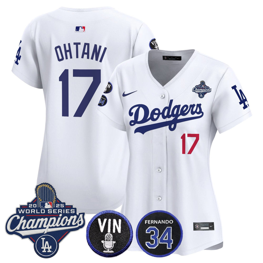Women's Dodgers 2025 World Series Champions Vapor Premier Limited Jersey - Vin Scully & Fernando Patch - All Stitched