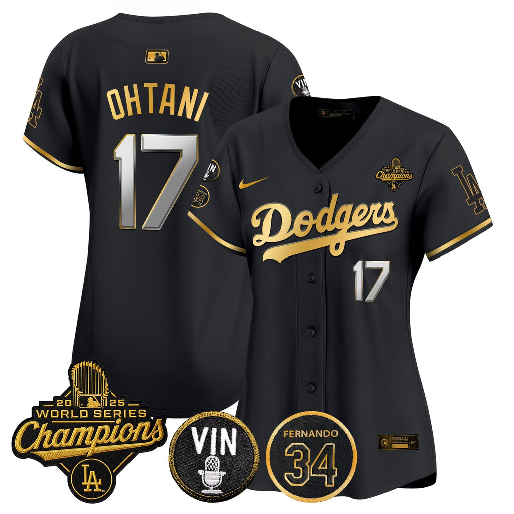 Women's Dodgers 2025 World Series Champions Vapor Premier Limited Jersey - Vin Scully & Fernando Patch - All Stitched