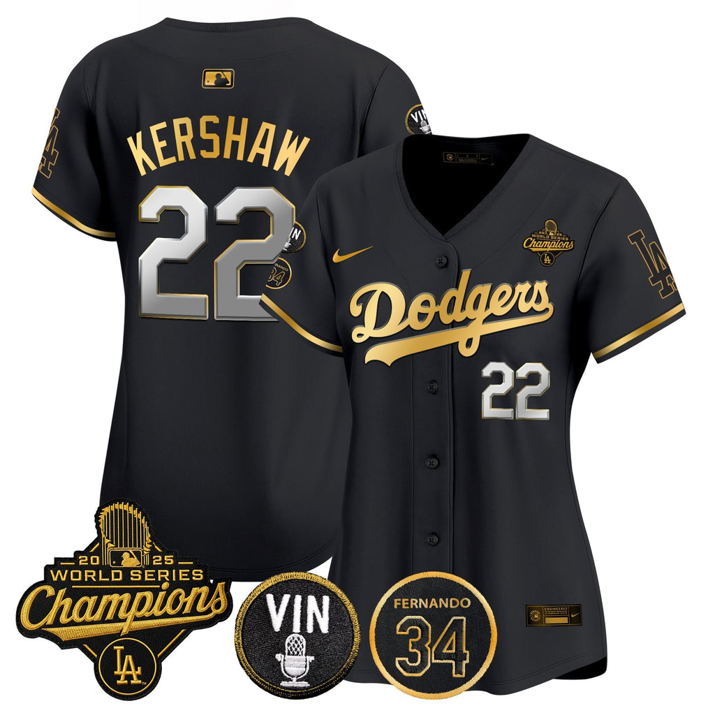 Women's Dodgers 2025 World Series Champions Vapor Premier Limited Jersey - Vin Scully & Fernando Patch - All Stitched
