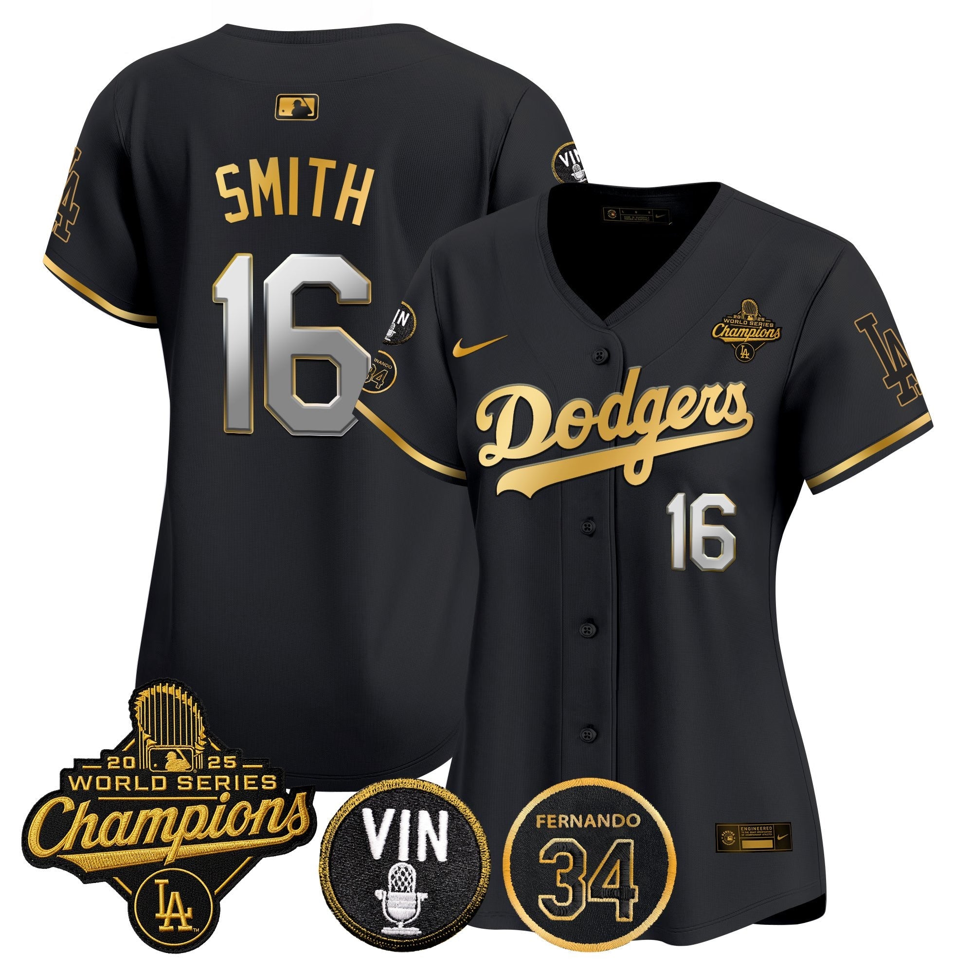 Women's Dodgers 2025 World Series Champions Vapor Premier Limited Jersey - Vin Scully & Fernando Patch - All Stitched