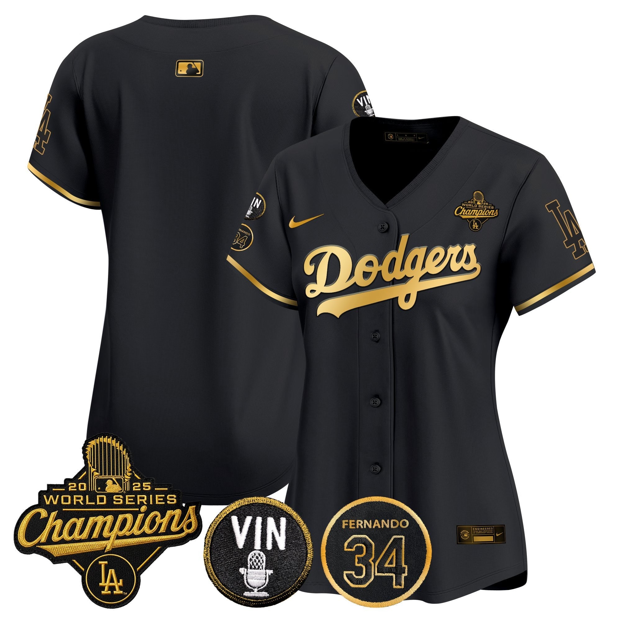 Women's Dodgers 2025 World Series Champions Vapor Premier Limited Jersey - Vin Scully & Fernando Patch - All Stitched