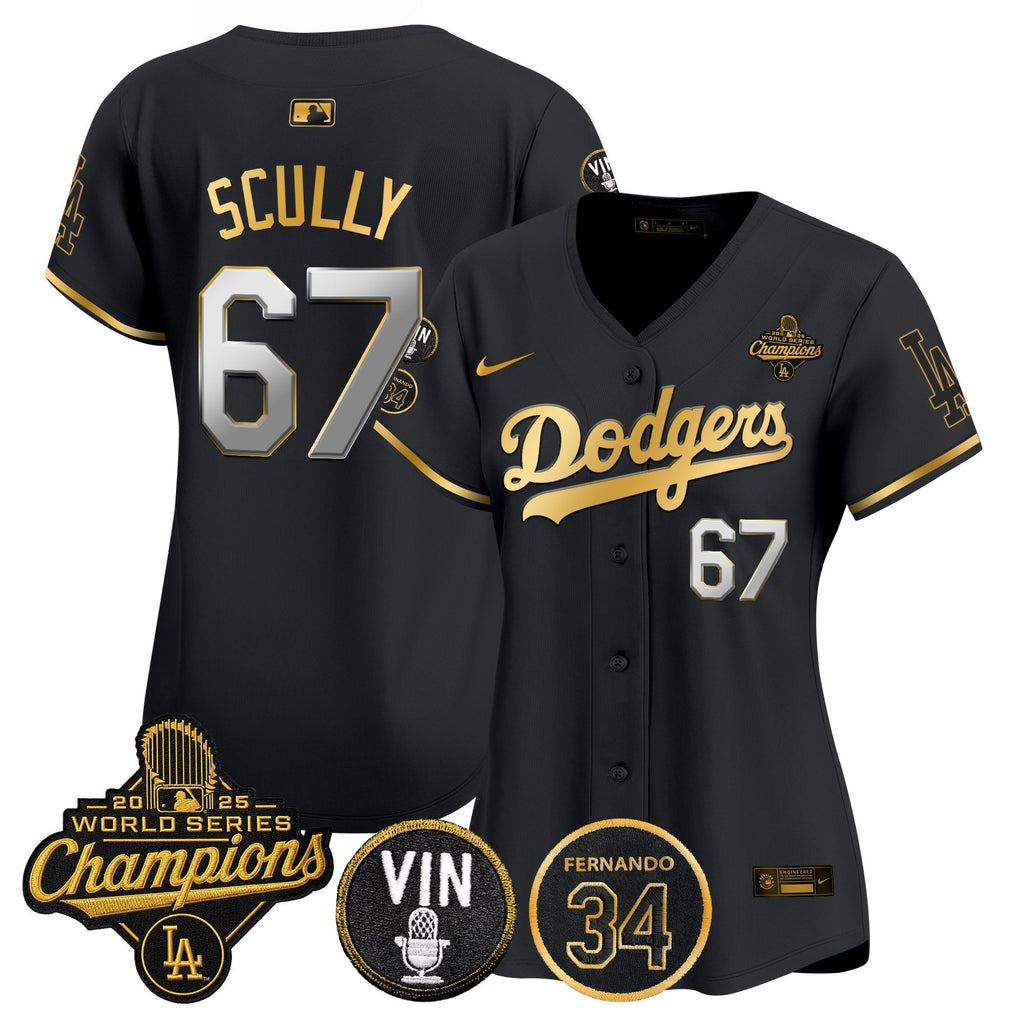 Women's Dodgers 2025 World Series Champions Vapor Premier Limited Jersey - Vin Scully & Fernando Patch - All Stitched