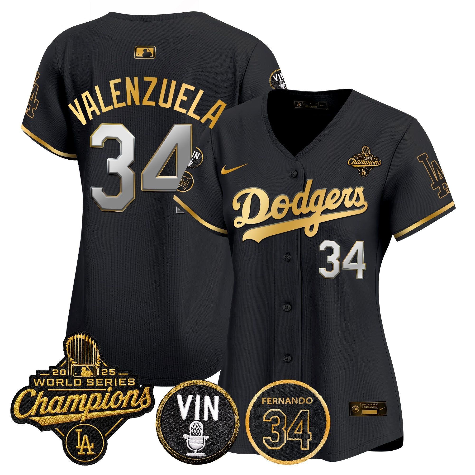 Women's Dodgers 2025 World Series Champions Vapor Premier Limited Jersey - Vin Scully & Fernando Patch - All Stitched