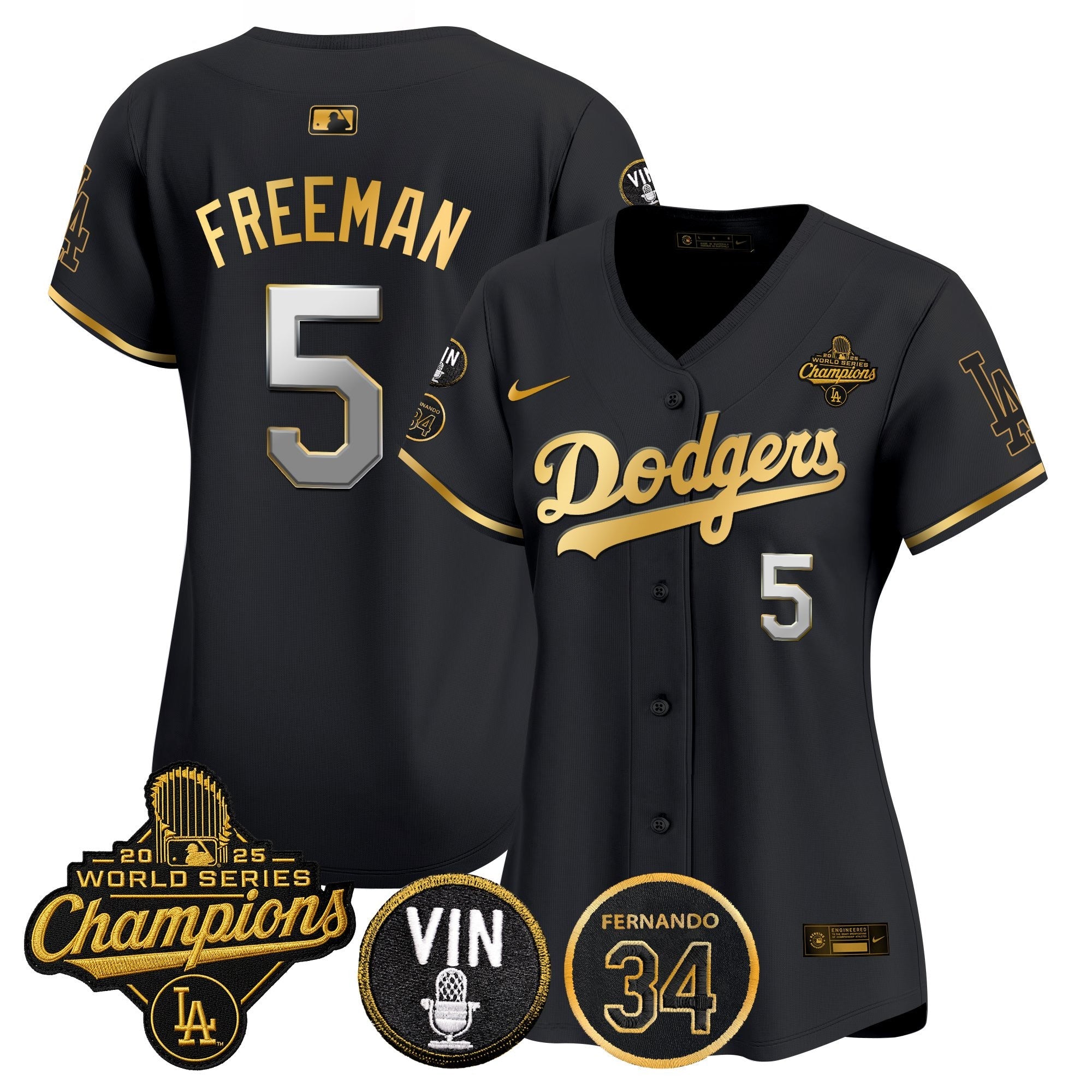Women's Dodgers 2025 World Series Champions Vapor Premier Limited Jersey - Vin Scully & Fernando Patch - All Stitched