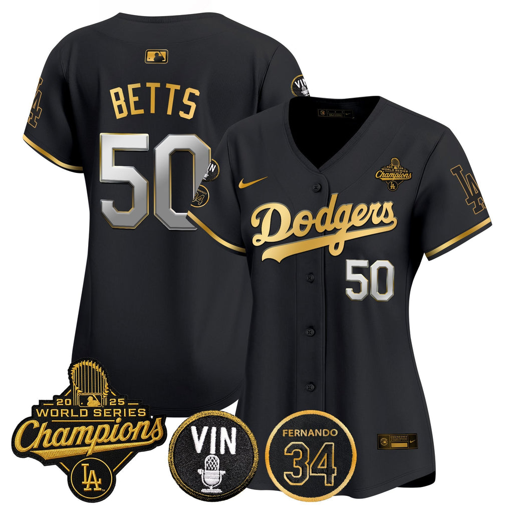 Women's Dodgers 2025 World Series Champions Vapor Premier Limited Jersey - Vin Scully & Fernando Patch - All Stitched